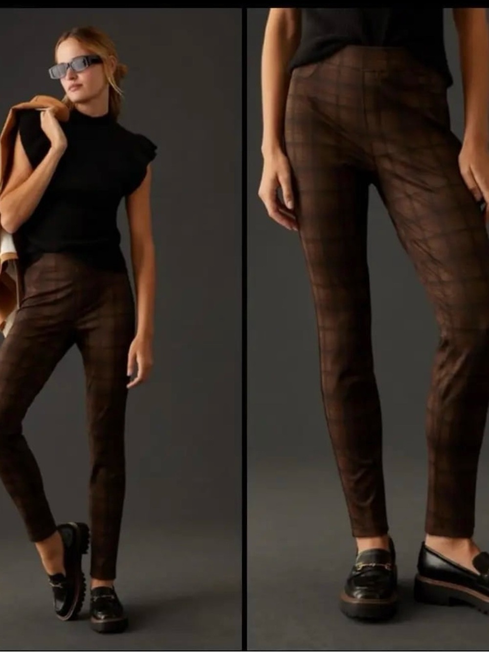 Sanctuary Plaid Runway Leggings Size M Brown Motif  Anthropologie